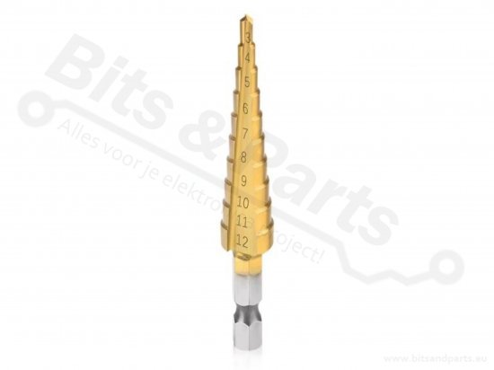 Stappenboor / trapboor HSS met zeskantige schacht 3-12mm